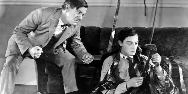 1924: American comedian Buster Keaton (1895-1966) plays a bungling projectionist in the film &#039;Sherlock Junior&#039;, which he also directed.