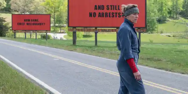 Frances McDormand as &quot;Mildred Hayes&quot; in THREE BILLBOARDS OUTSIDE EBBING, MISSOURI. Photo by Merrick Morton, courtesy of Fox Searchlight Pictures.