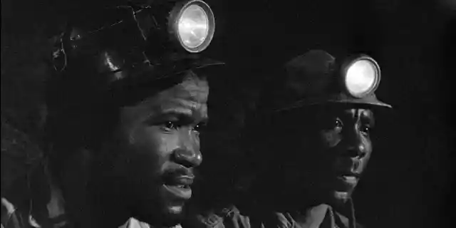 Zacharia Mgabi (Zacharia) and unidentified miner in the film COME BACK, AFRICA by Lionel Rogosin. The South African anti-apartheid classic from 1959 is a Milestone Film &amp;amp; Video release. Restored by the Cineteca di Bologna and the laboratory L’Imagine Ritrovata with the collaboration of Rogosin Heritage and the Anthology Film Archives.