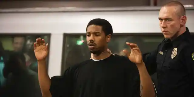 This publicity photo released by The Weinstein Company shows Michael B. Jordan, left, and Kevin Durand, right, in a scene from the film, &quot;Fruitvale Station.&quot; (AP Photo/The Weinstein Company, Ron Koeberer)